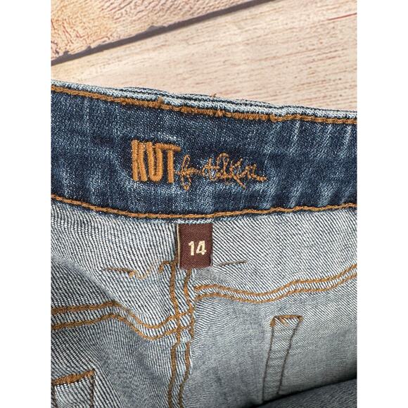 Kut from the Kloth Whiskered Straight Leg Jeans Womens 14 Blue Medium Wash - Picture 6 of 11